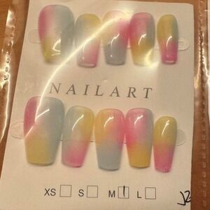 Press On Nails‎ Short Coffin Pastel Tie Dye Nail Art Medium
